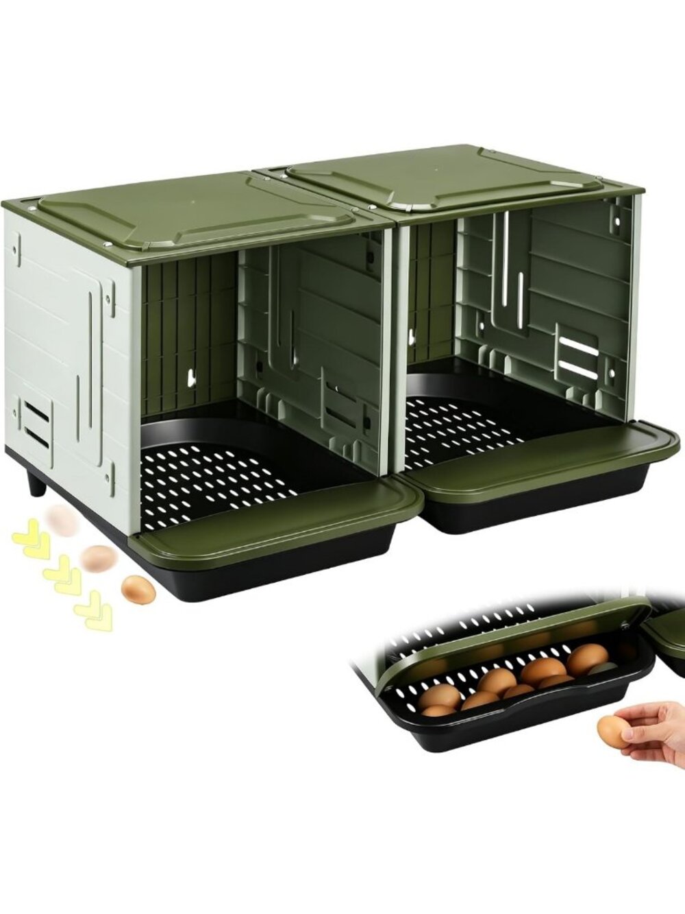 Large Roll Away Chicken Nesting Box - 2 Compartment Coop for Easy Egg Collection